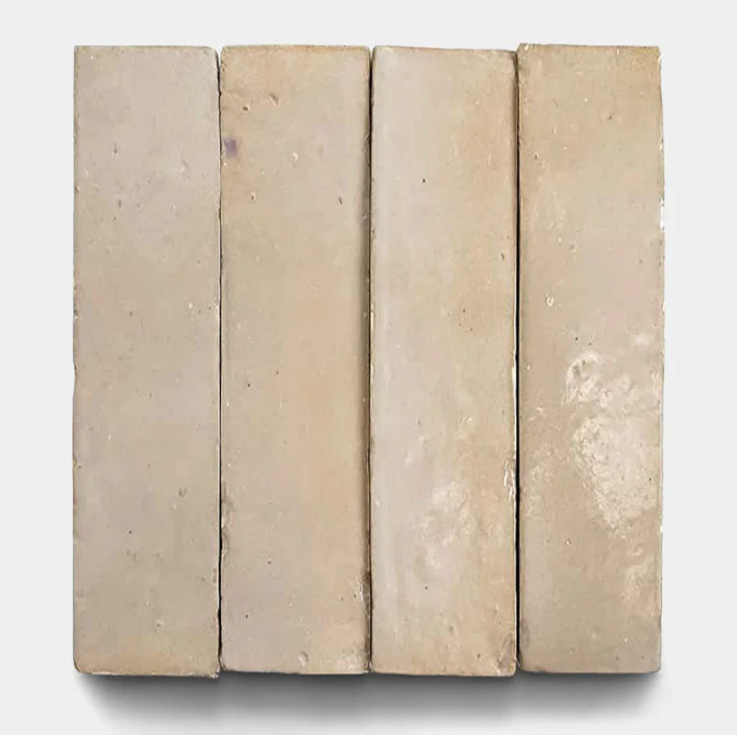 Warm Limestone Handmade Glazed Clay Tile — 2" × 6"