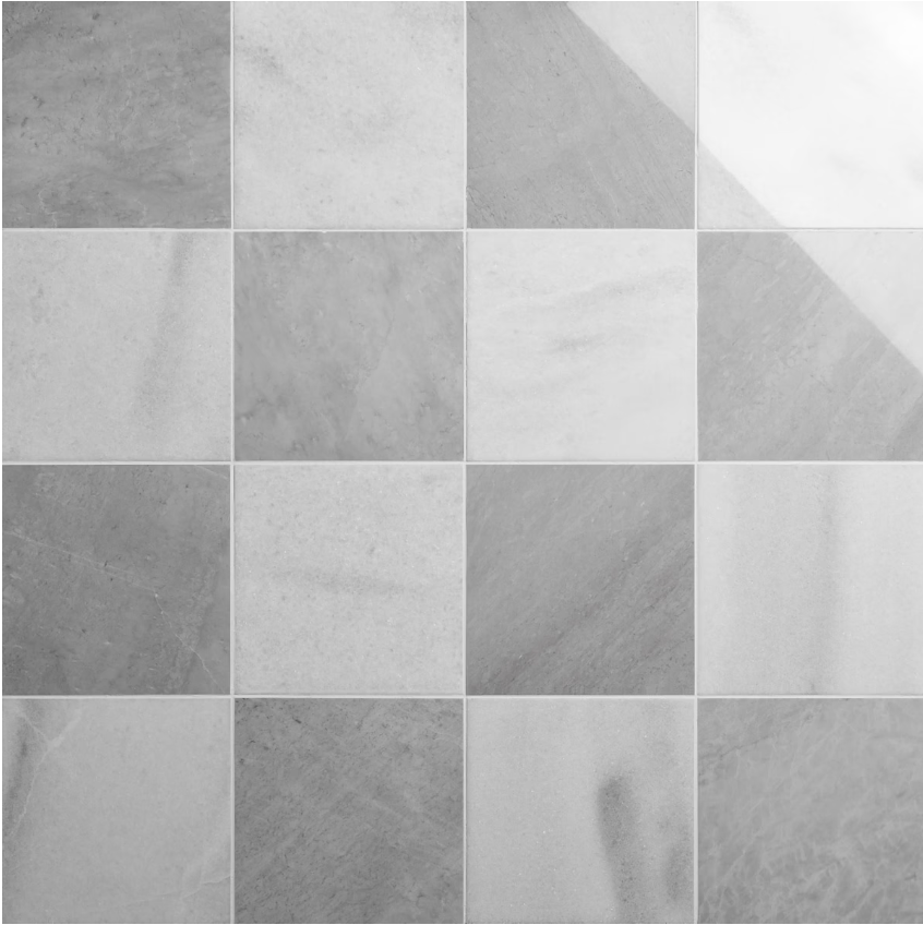 Alterno Biarritz White and Earth Gray Checkerboard Polished 12" X 12"
