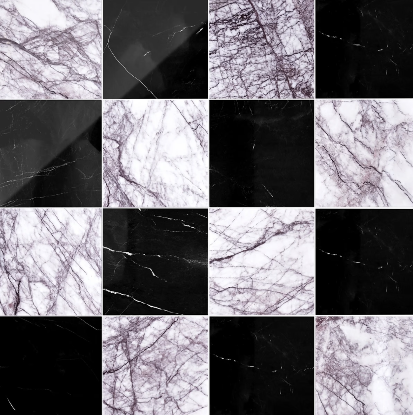 Alterno Black Silk and Lilac Checkerboard 12" X 12"