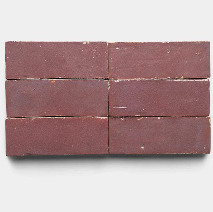 Muted Burgundy Handmade Glazed Clay Tile — 2" × 6"