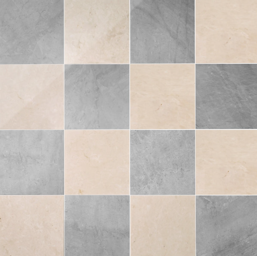 Alterno Earth Gray and Crema Ella Beige Checkerboard 12" X 12"