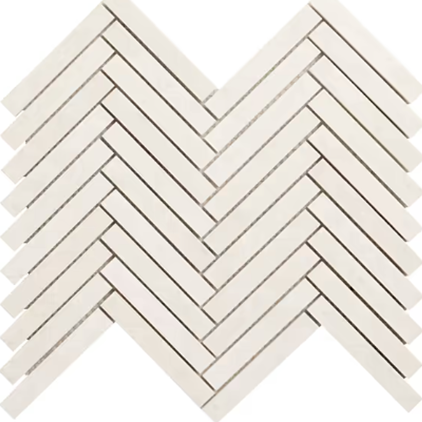 Mosa White 1/2" x 4" Herringbone Polished Mosaic