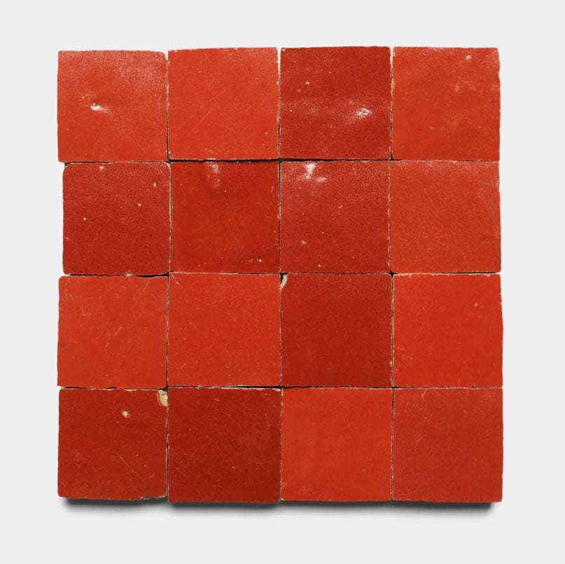 Spice Red Handmade Glazed Clay Tile — 2" × 2"
