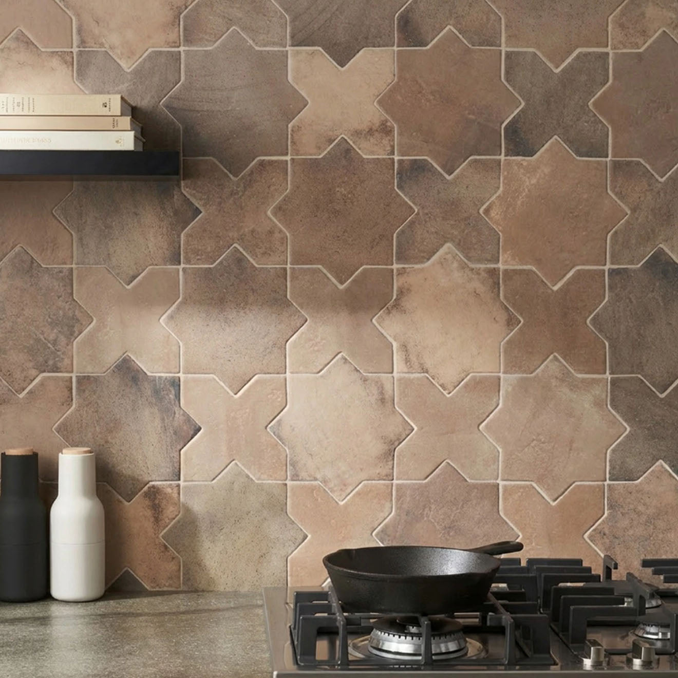 Parma Taupe Star and Taupe Cross 6.10" x 6.10" Terracotta Look Matte