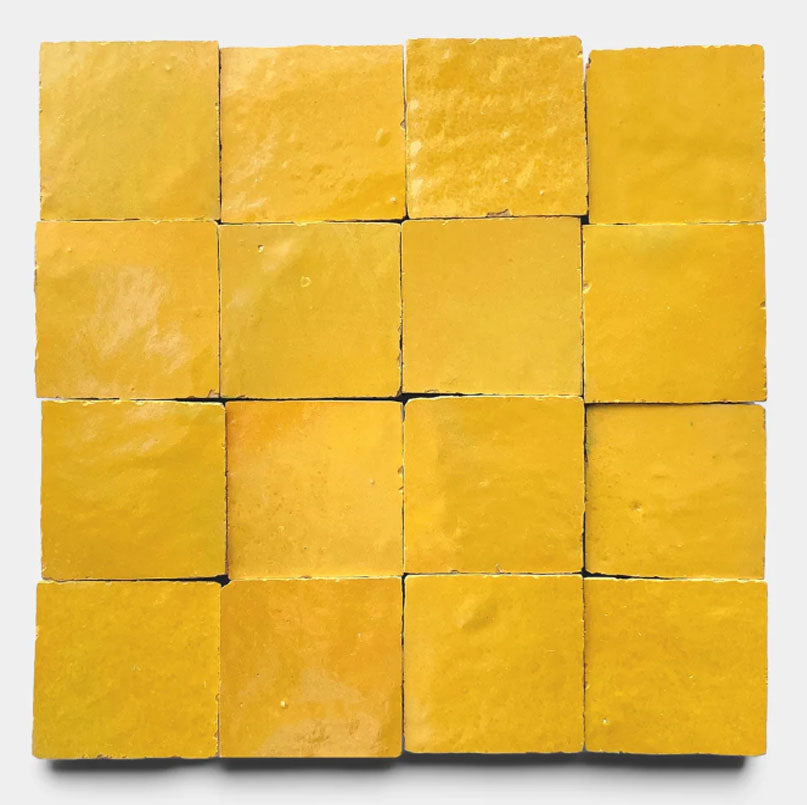 Sun Yellow Handmade Glazed Clay Tile — 2" × 6"