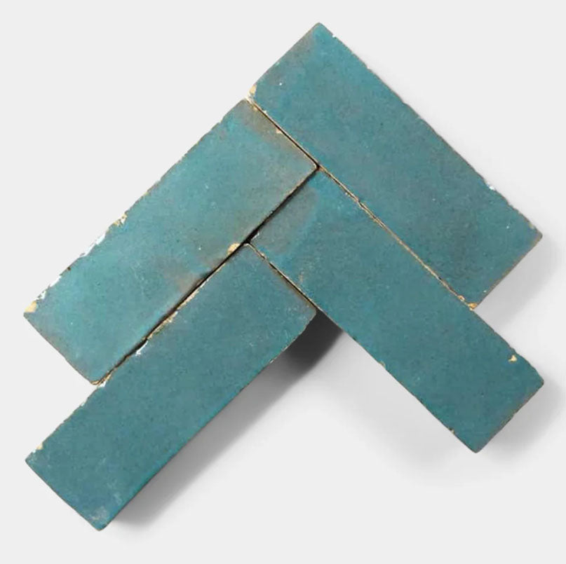 Icy Blue Handmade Glazed Clay Tile — 2" × 6"