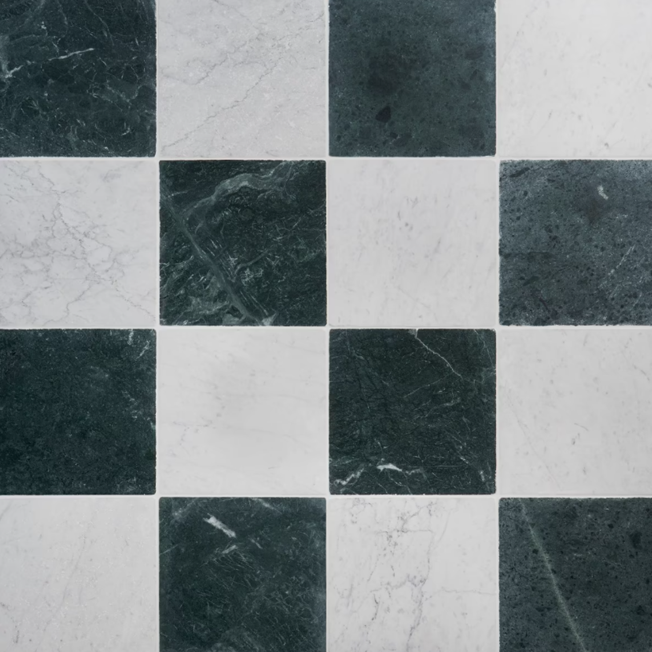 Avanti Verde Green and Bianco Carrara White 12" x 12" Tumbled Checkerboard