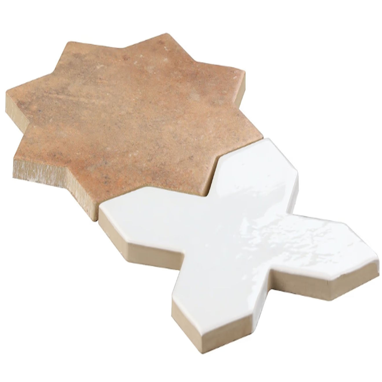 Parma Cotto Brown Matte Star and White Polished Cross 6.10" x 6.10" Terracotta Look