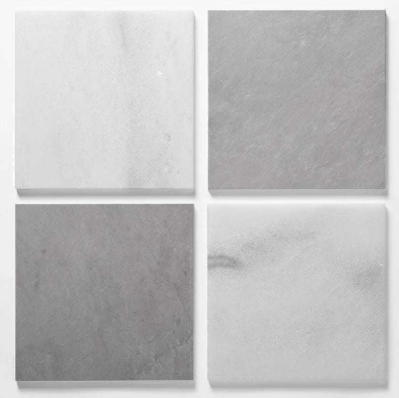 Alterno Biarritz White and Earth Gray Checkerboard Polished 12" X 12"