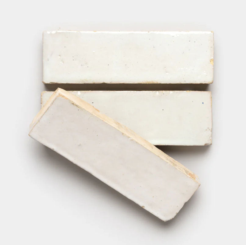 Soft Ivory Handmade Glazed Clay Tile — 2" × 6"