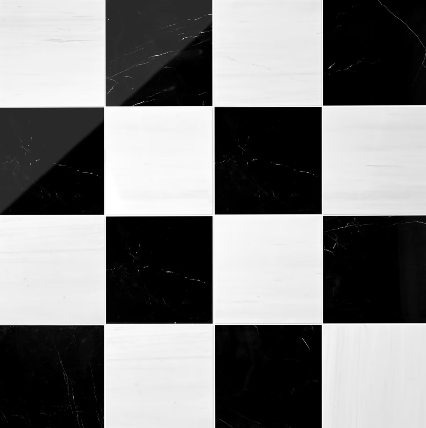 Alterno Black Silk and Glacier White Select Checkerboard  12" X 12"