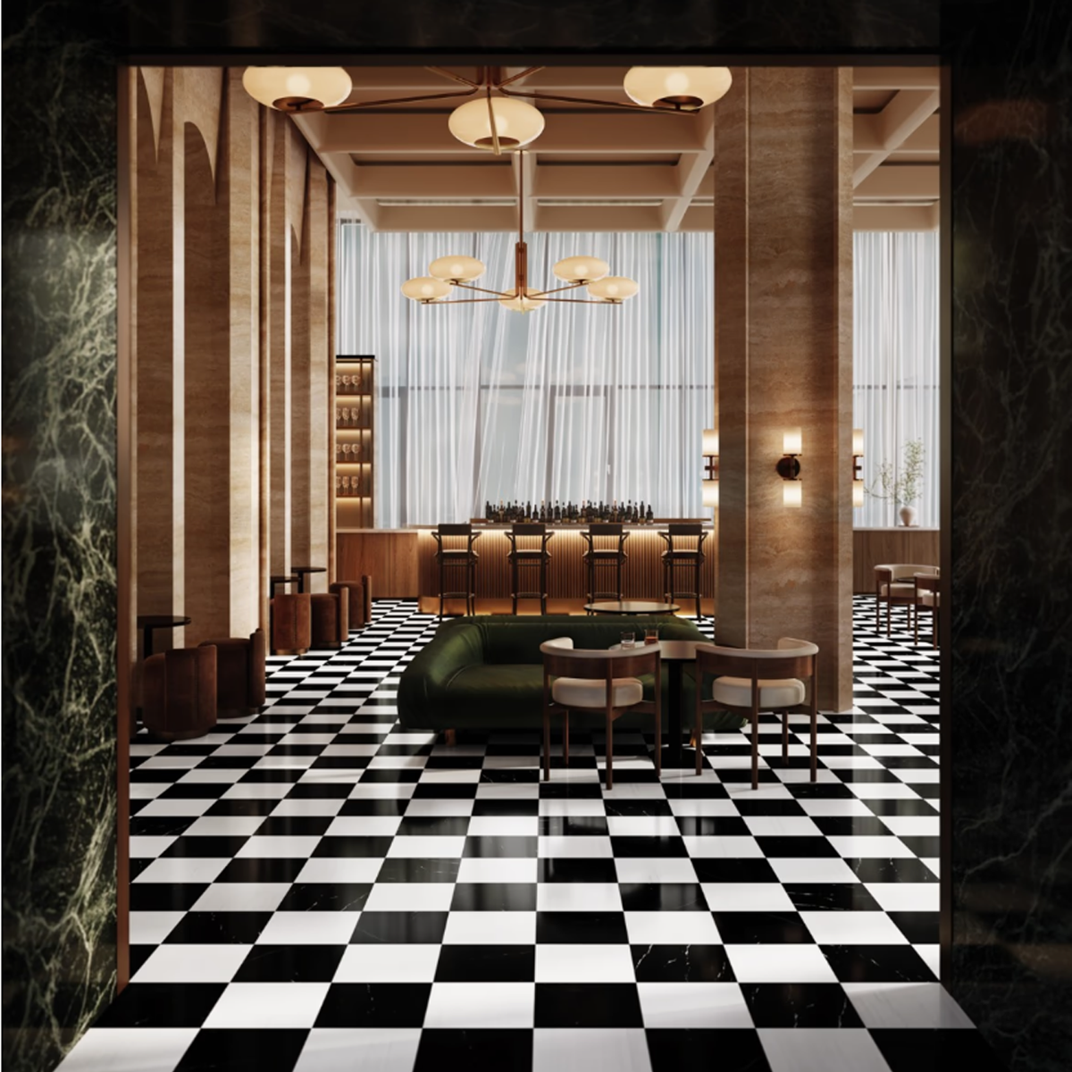 Alterno Black Silk and Glacier White Select Checkerboard  12" X 12"