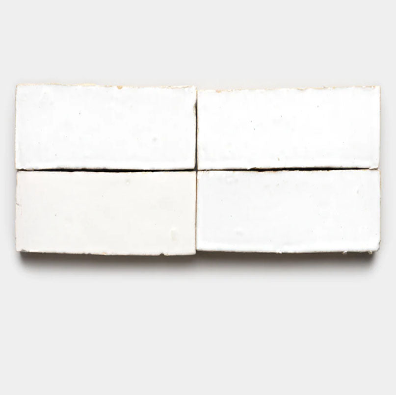 Chalk White Handmade Glazed Clay Tile — 2" × 6"