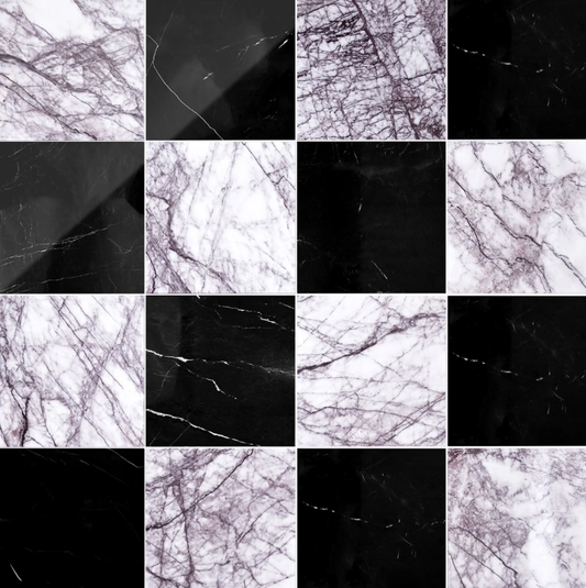 Alterno Black Silk and Lilac Checkerboard  12" X 12"
