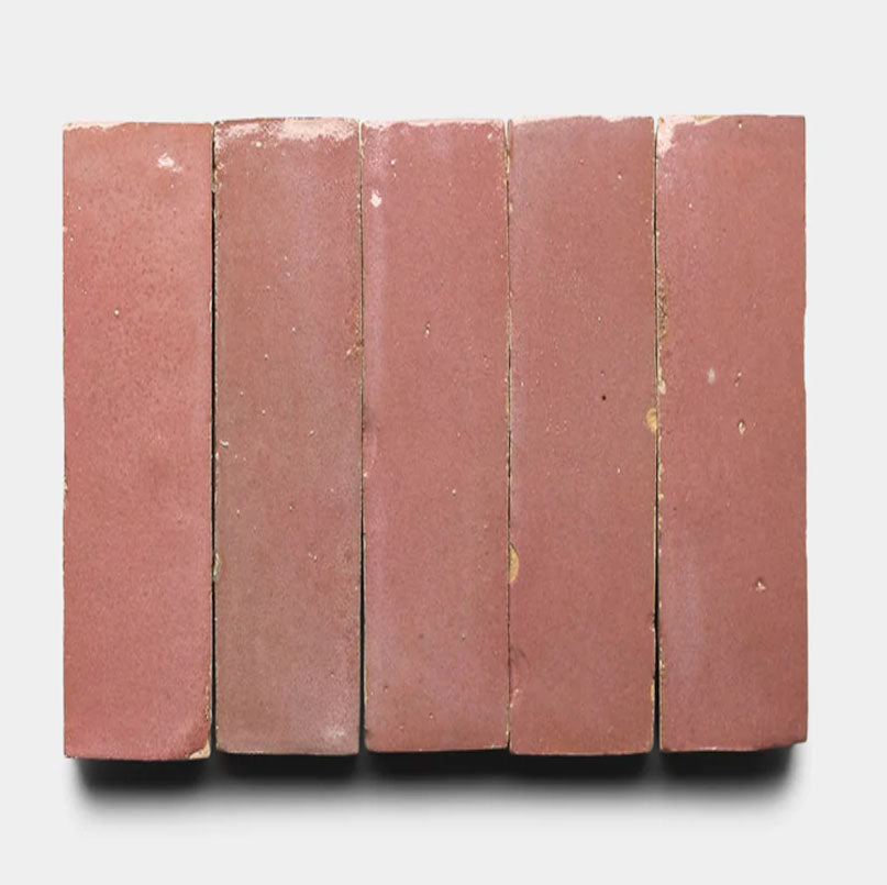 Dusty Rose Handmade Glazed Clay Tile — 2" × 6"