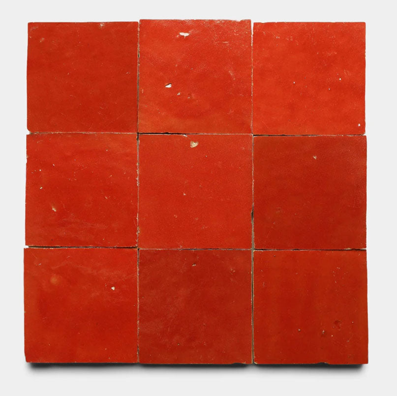 Spice Red Handmade Glazed Clay Tile — 2" × 2"