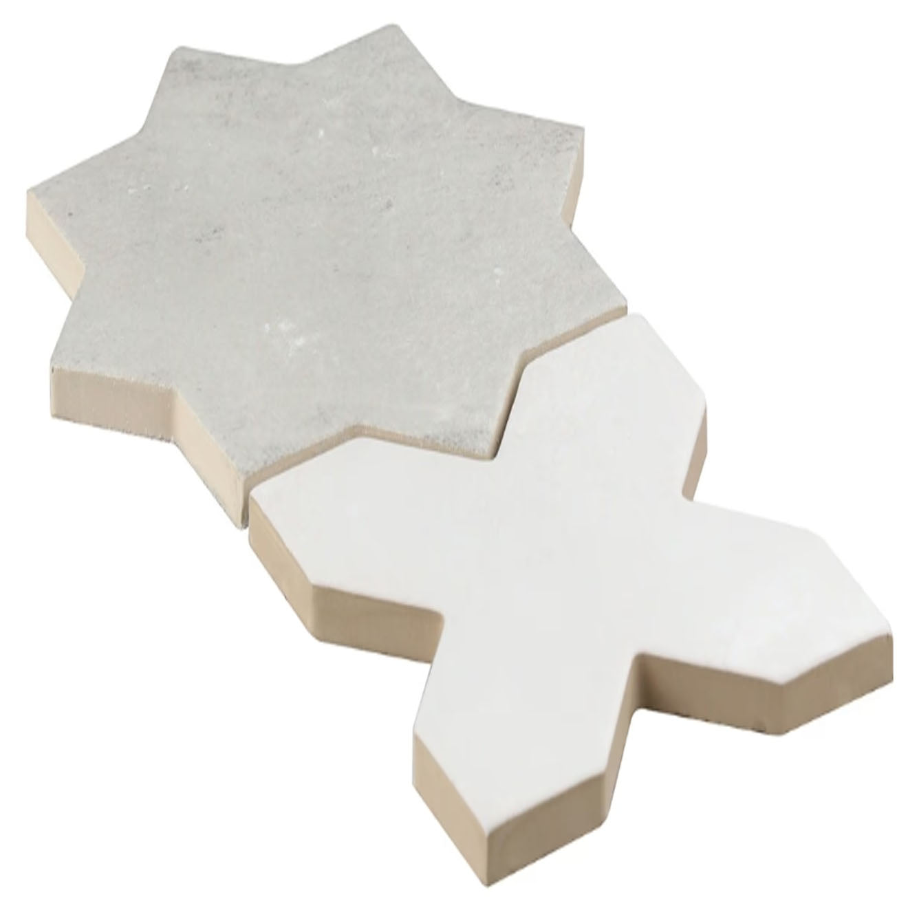 Parma Dove Gray  Star and White Cross 6.10" x 6.10" Terracotta Look Matte