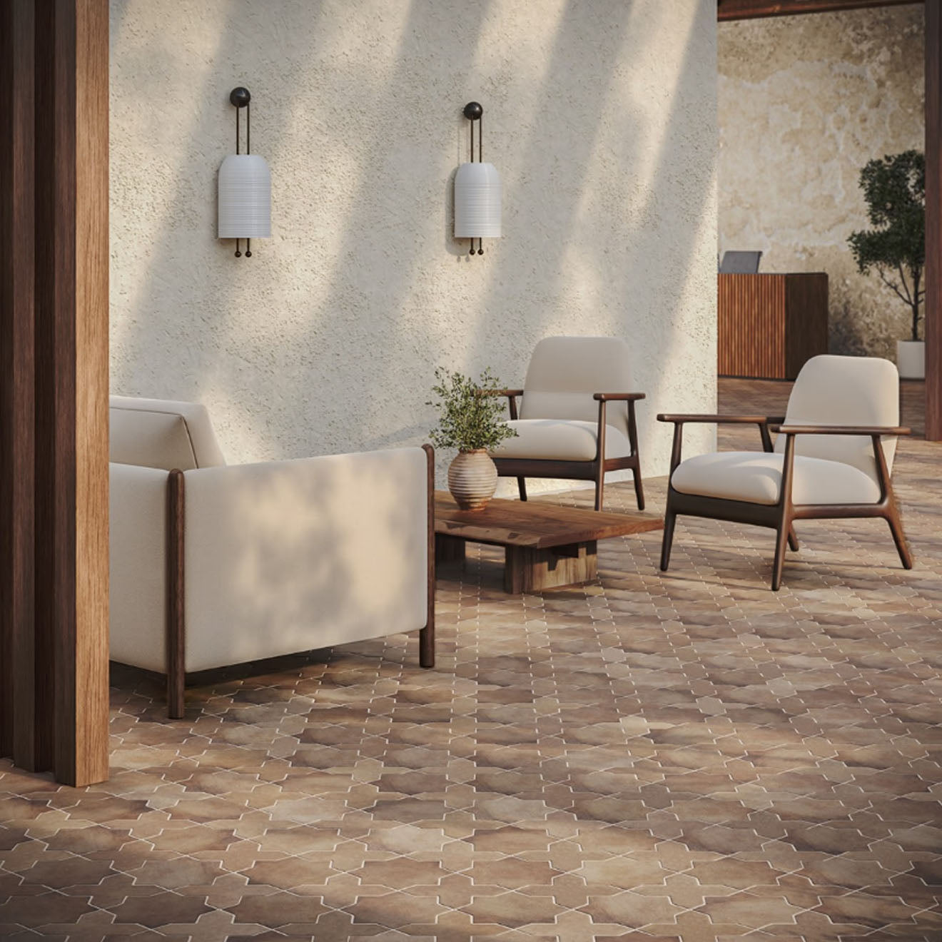 Parma Taupe Star and Taupe Cross 6.10" x 6.10" Terracotta Look Matte