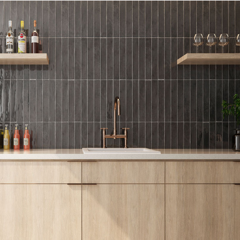 Zellige Ceramic Dark Gray 2" x 16" Polished