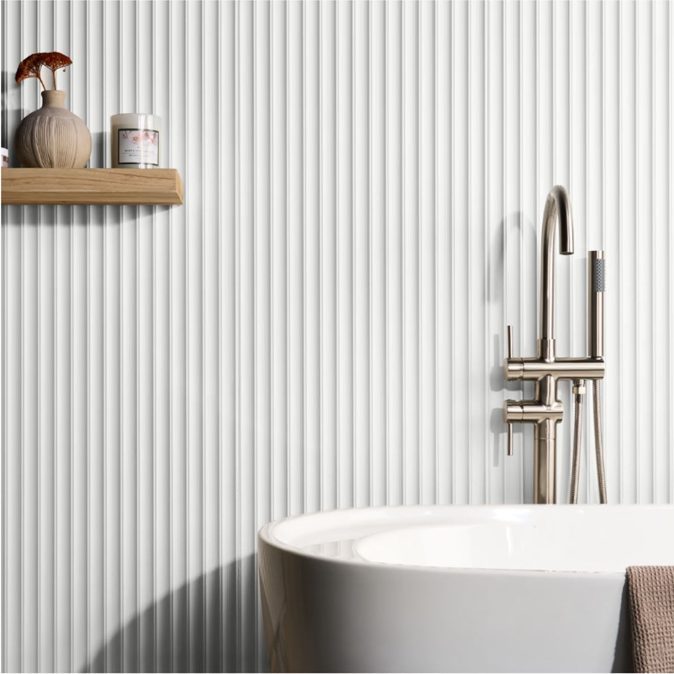 Plaster Fluted White  18" x 48" 3D  Matte