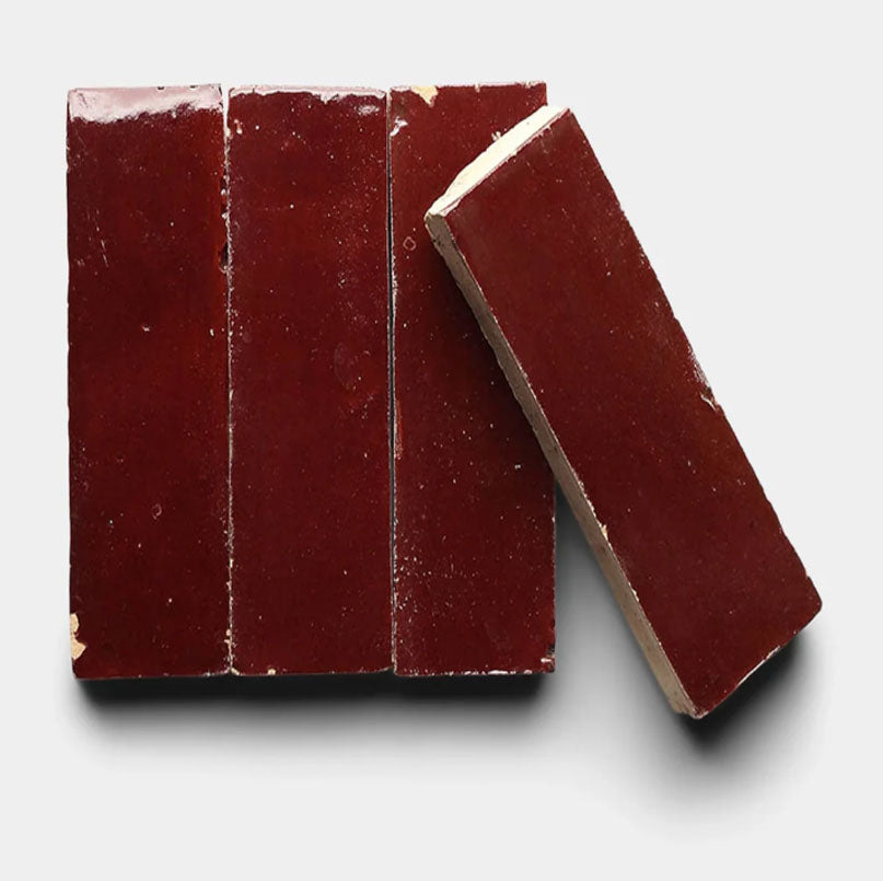 Deep Terracotta Handmade Glazed Clay Tile — 2" × 6"