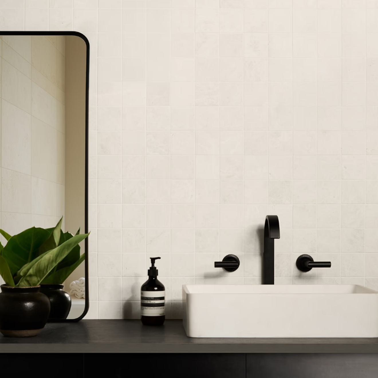 Mosa White 3" Square  Honed Mosaic