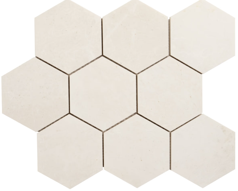 Mosa White 4” Hexagon Polished Mosaic