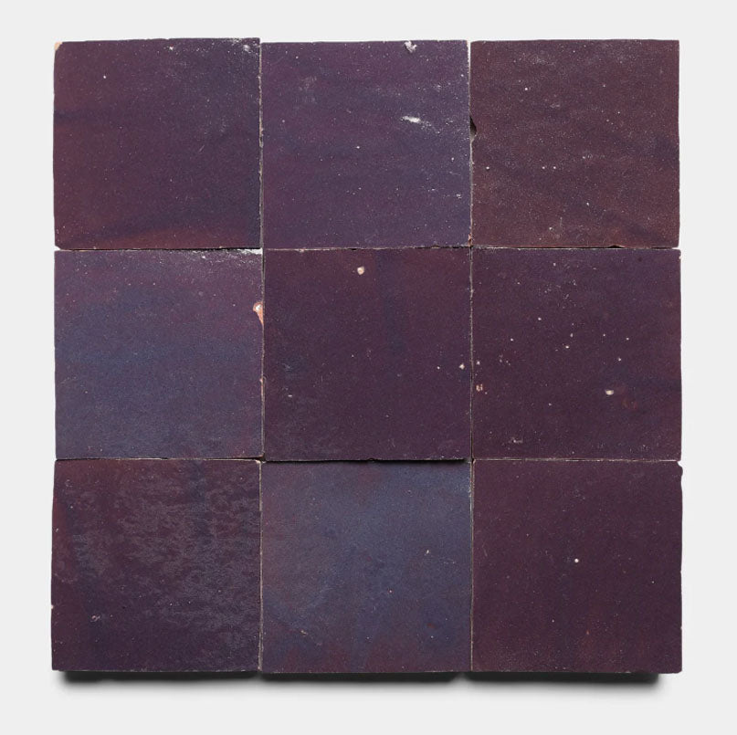 Smoked Aubergine Handmade Glazed Clay Tile — 2" × 2"