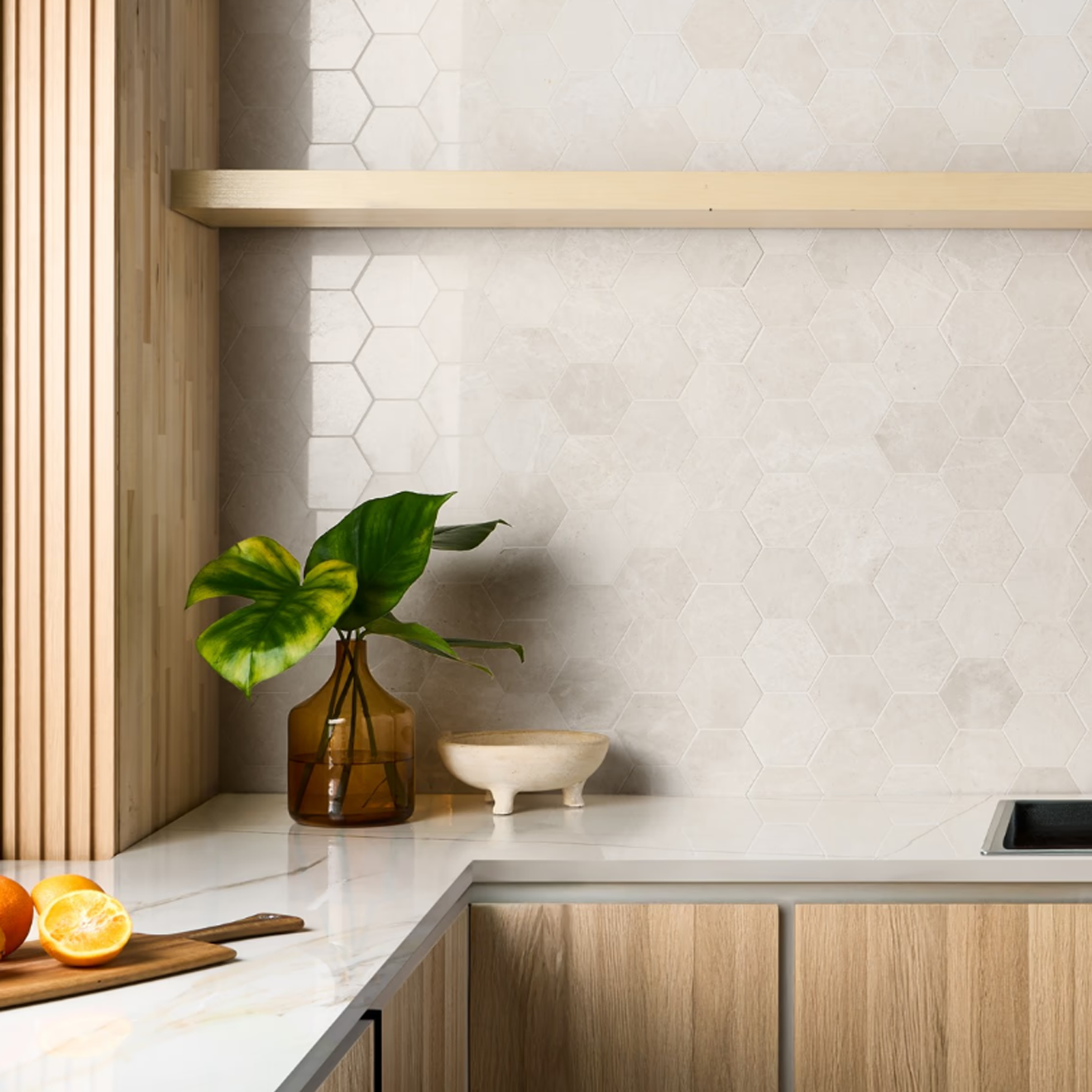 Mosa White 4” Hexagon Polished Mosaic