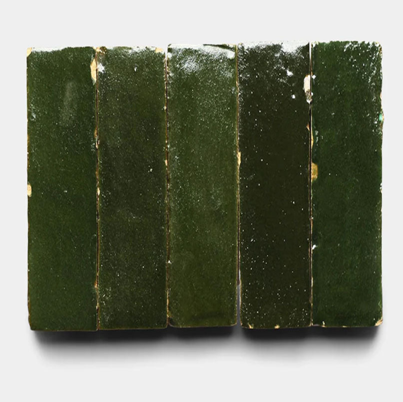 Forest Moss Handmade Glazed Clay Tile — 2" × 6"