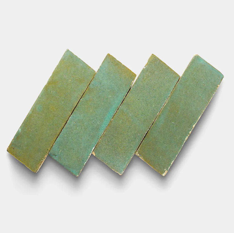 Seafoam Patina Handmade Glazed Clay Tile — 2" × 6"
