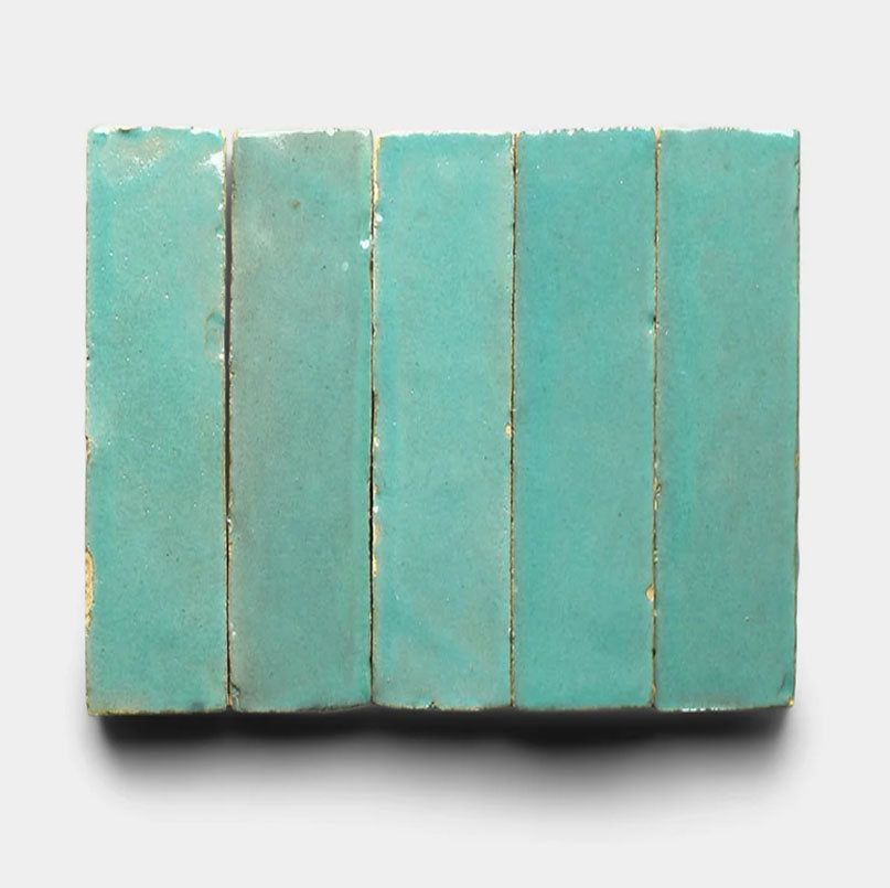 Caribbean Mint Handmade Glazed Clay Tile — 2" × 6"