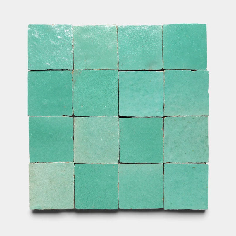 Caribbean Mint Handmade Glazed Clay Tile — 2" × 6"
