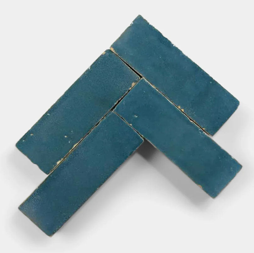 Deep Teal Sea Handmade Glazed Clay Tile — 2" × 6"
