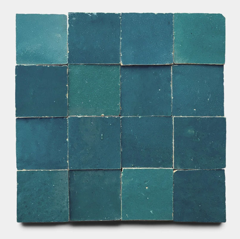 Deep Teal Sea Handmade Glazed Clay Tile — 2" × 6"