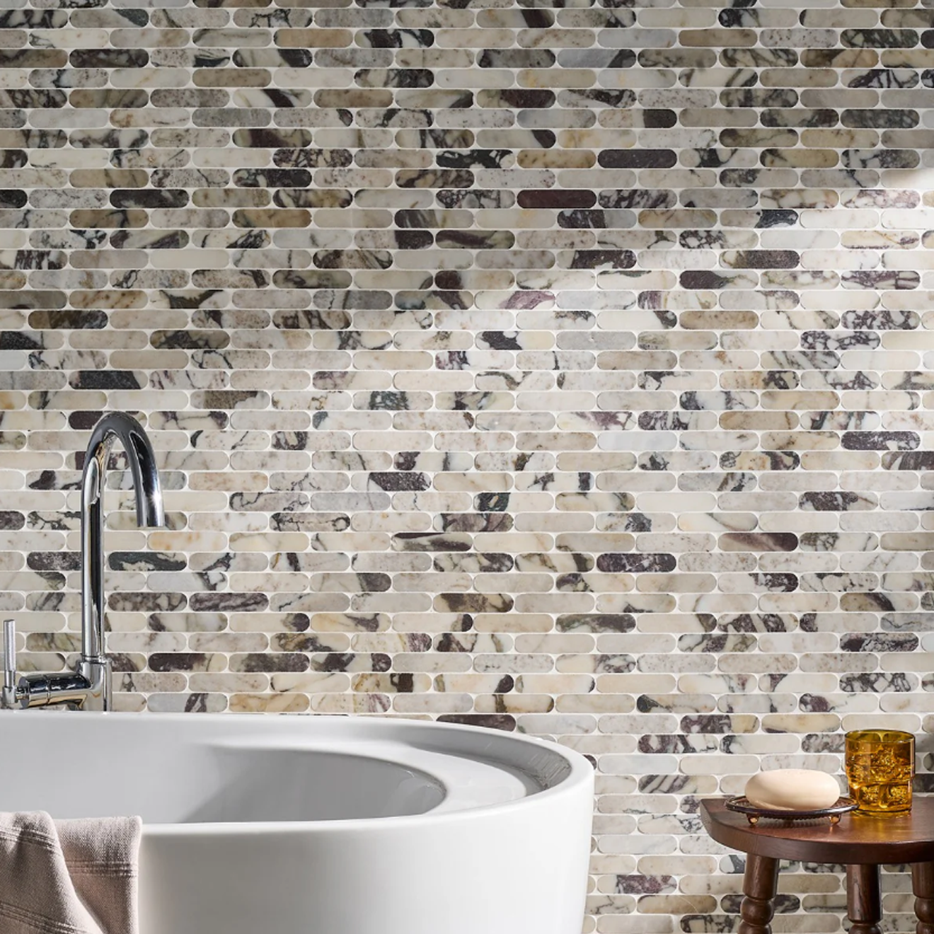 Calacatta Viola Premium 1x4 Pill Honed Mosaic