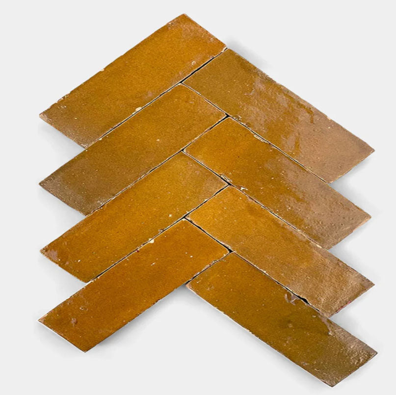 Golden Amber Handmade Glazed Clay Tile — 2" × 6"