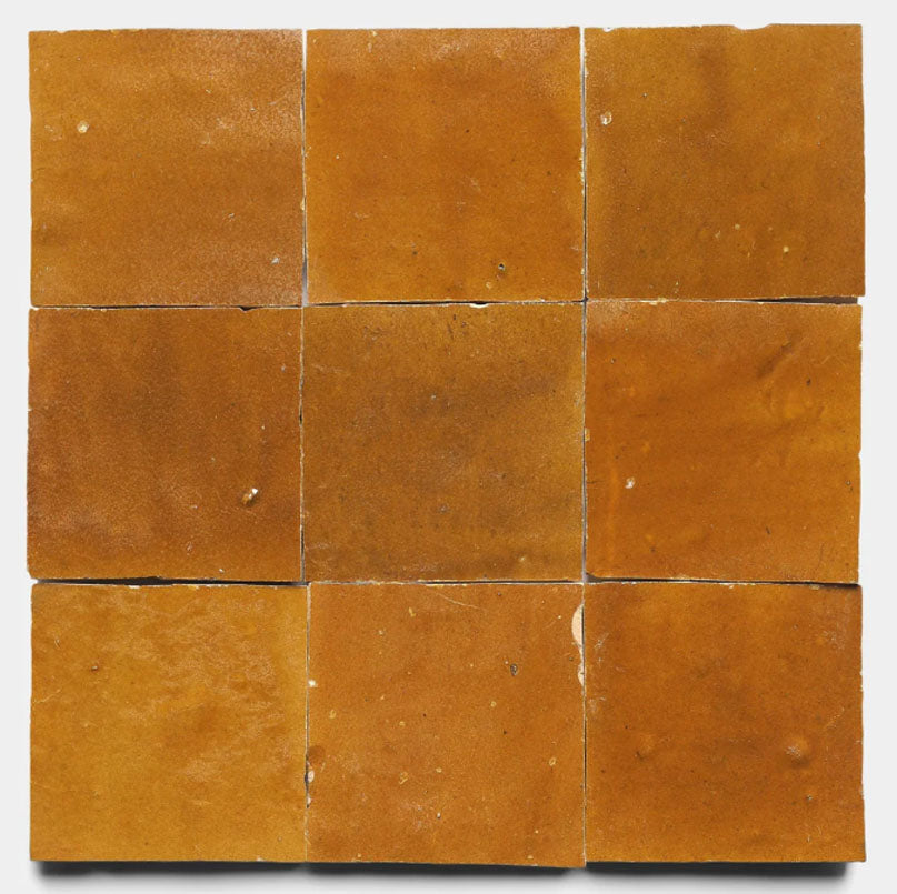 Golden Amber Handmade Glazed Clay Tile — 2" × 6"