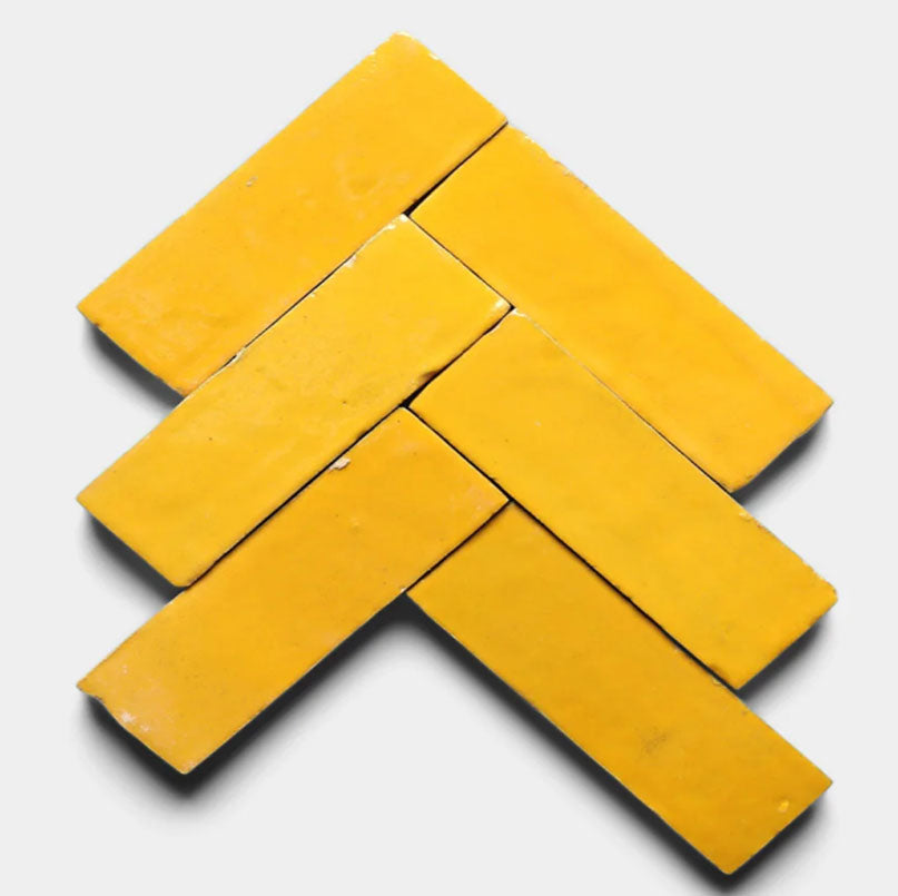 Sun Yellow Handmade Glazed Clay Tile — 2" × 6"