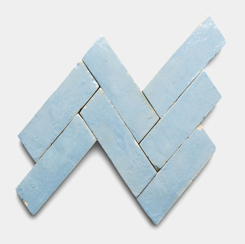 Pale Sky Handmade Glazed Clay Tile — 2" × 6"