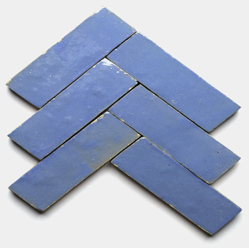 Royal Coastal Blue Handmade Glazed Clay Tile — 2" × 6"