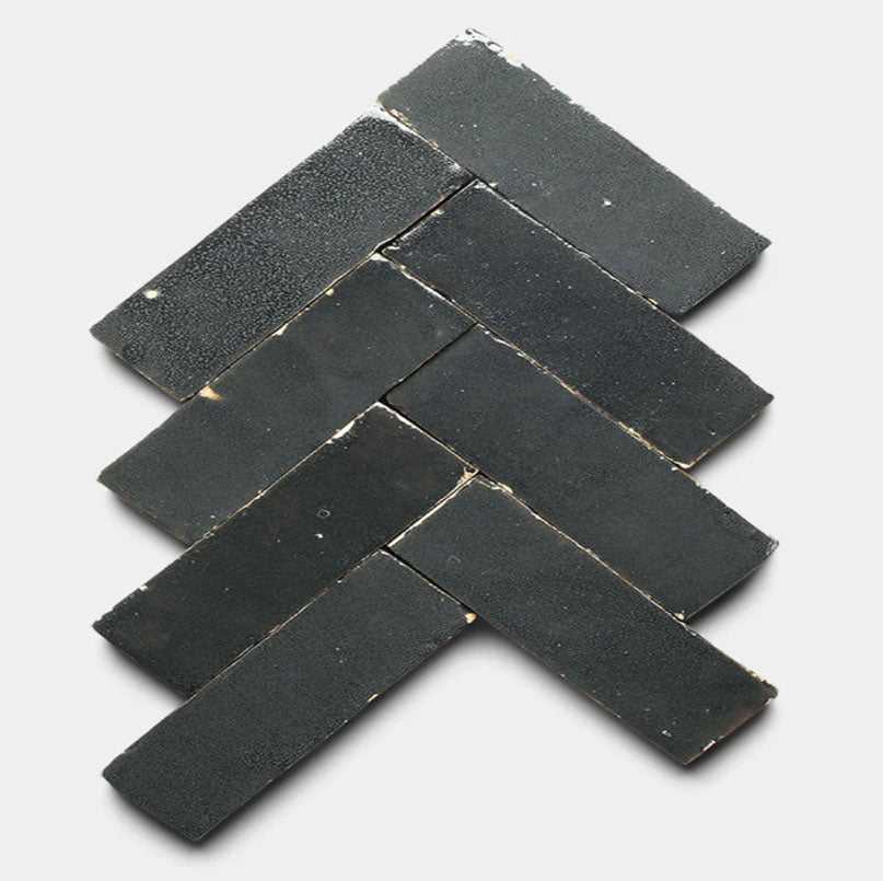 Charcoal Slate Handmade Glazed Clay Tile — 2" × 6"