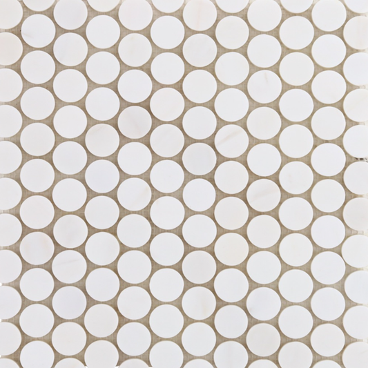 Bianco Dolomite White 1" Penny Round Premiu Polished Mosaic