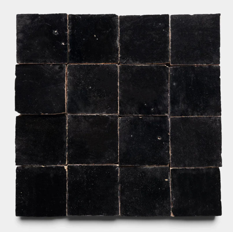 Midnight Black Handmade Glazed Clay Tile — 2" × 6"