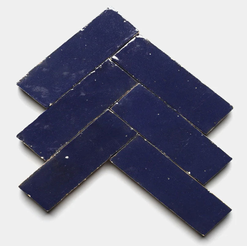Deep Navy Handmade Glazed Clay Tile — 2" × 6"