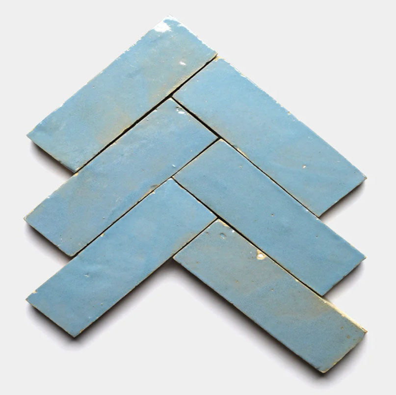 Classic Blue Handmade Glazed Clay Tile — 2" × 6"