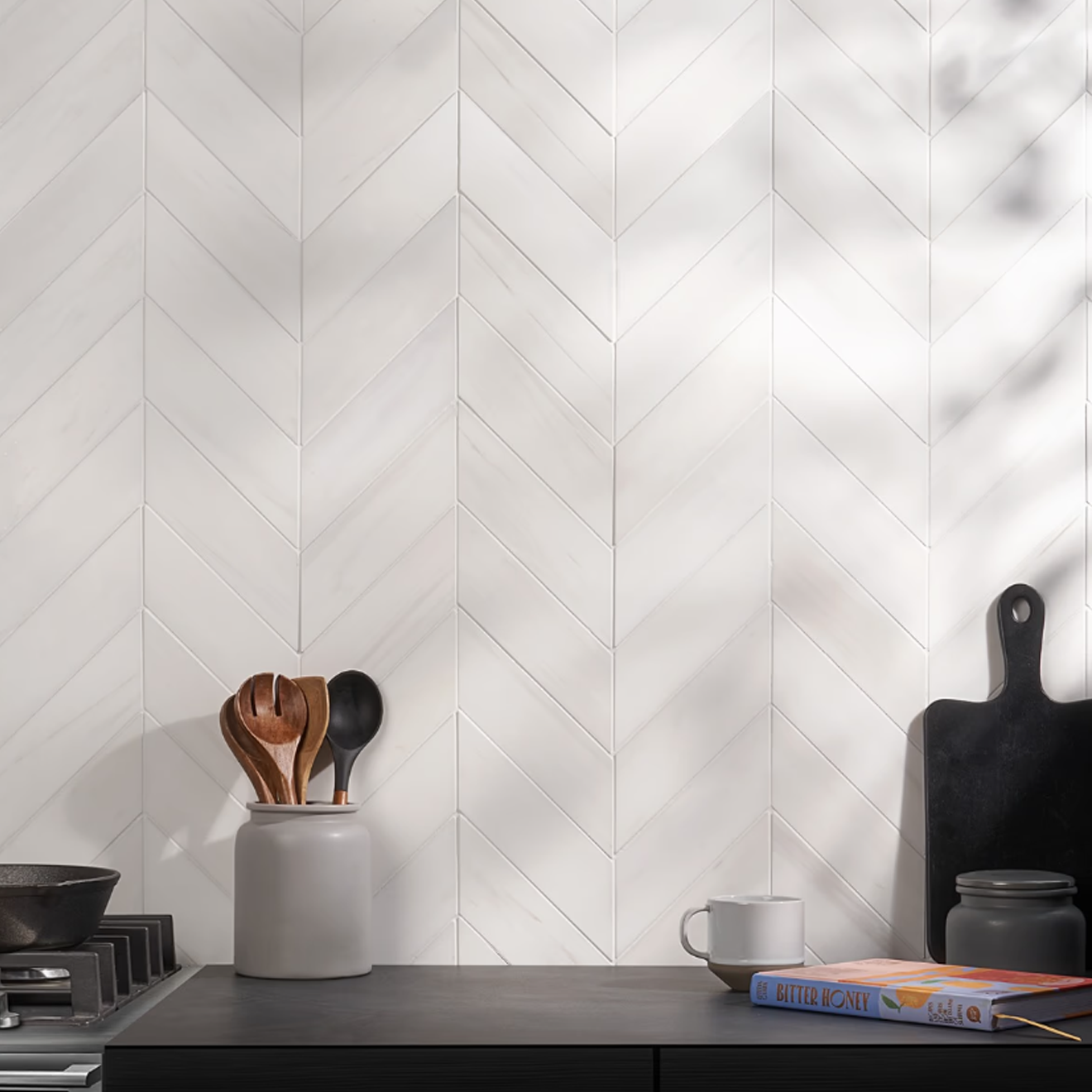 Bianco Dolomite White  Chevron Premium 3" x 12"