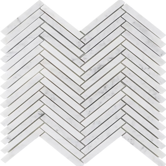 Carrara  1/2" x 4" Herringbone  Mosaic Polished