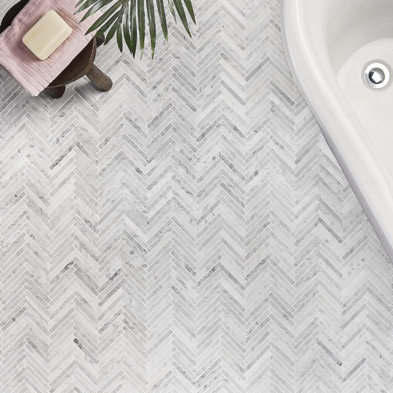 Carrara  1/2" x 4" Herringbone  Mosaic Polished
