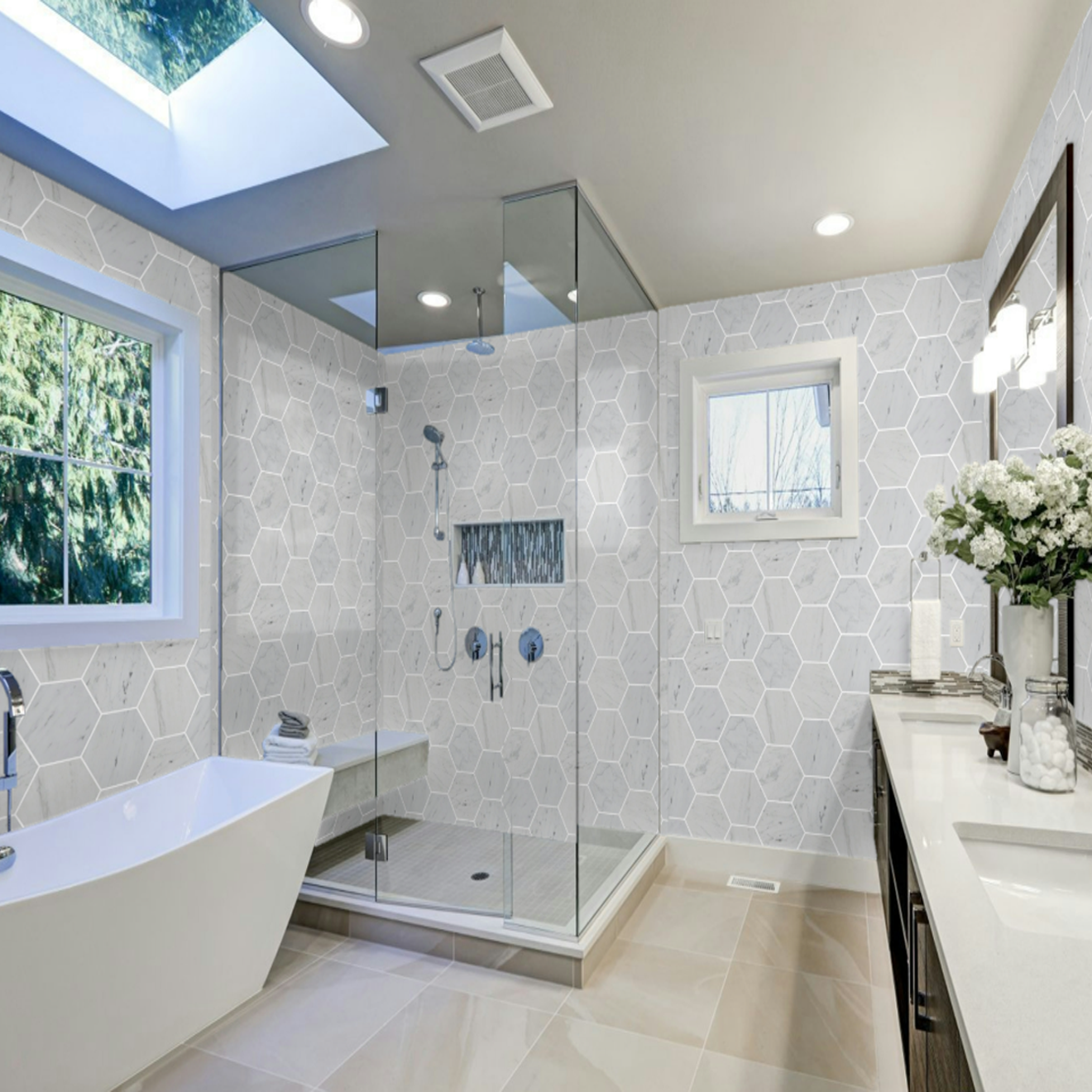 Carrara 10" Hexagon  Honed
